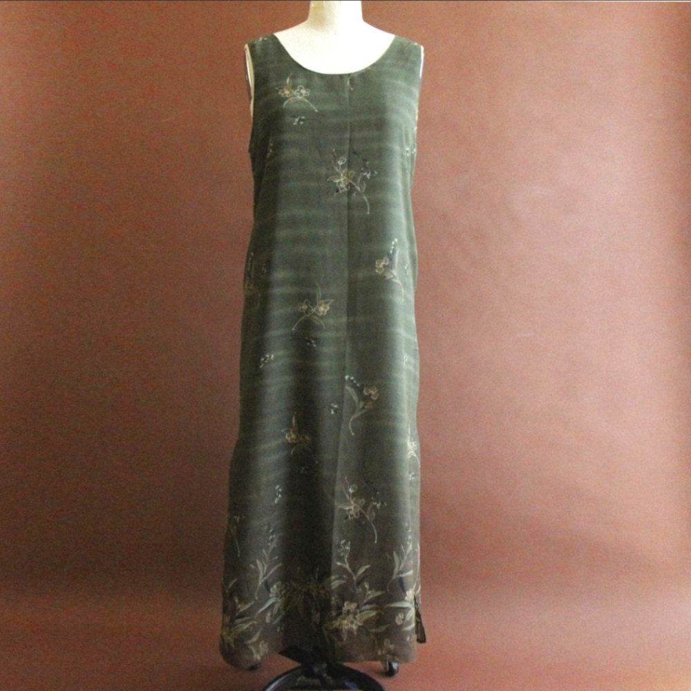 Vintage Floral Green Chiffon Dress